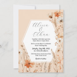 Convite Boho Wedding Peach Florals Flowers