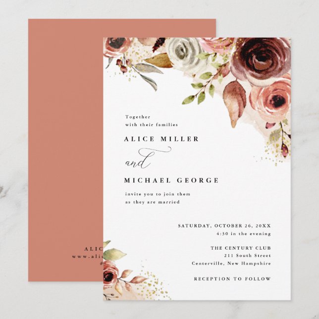 Convite Boho Wedding Terthy Floral Watercolor Buquê (Frente/Verso)