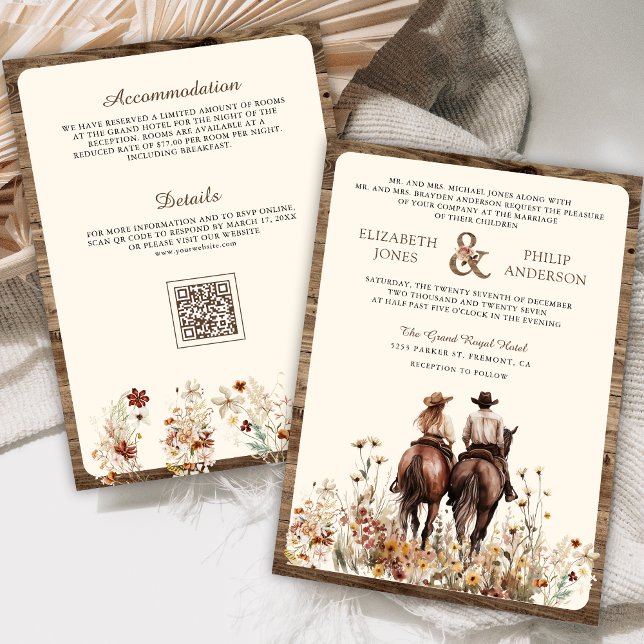 Convite Boho Western Casal Cavalo Ancorante Casamento com  (Criador carregado)