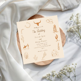 Convite Boho Western Cowboy Ilustração Casamento