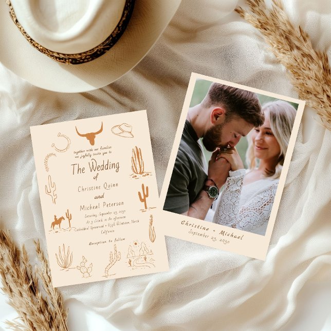 Convite Boho Western Cowboy Ilustração Casamento (Criador carregado)