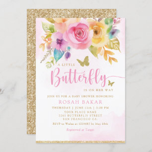 Convite Boho Whimsic Floral Butterfly Chá de fraldas