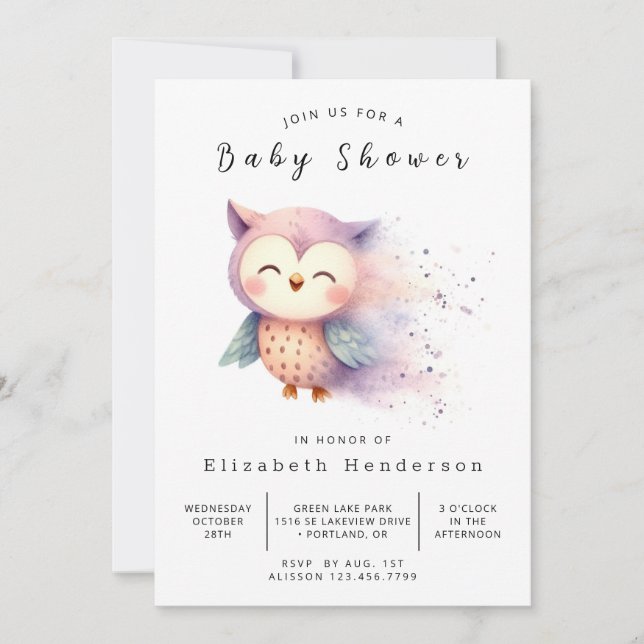 Convite Boho Whimsical Owl Chá de fraldas (Frente)