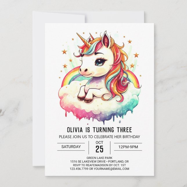 Convite Boho Whimsical Unicorn Birthday (Frente)