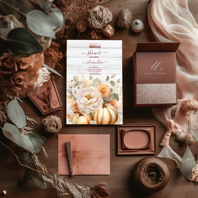 Convite Boho White e Glitter Dourado Pumpkins Bridal (Criador carregado)