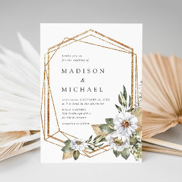 Convite Boho White Floral & Greenery Casamento Geométrico