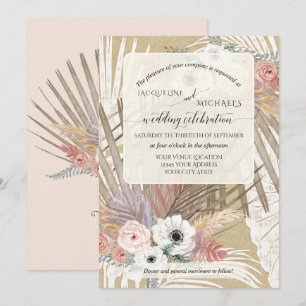 Convite BOHO White Floral Russo Pampas Grass Tropical