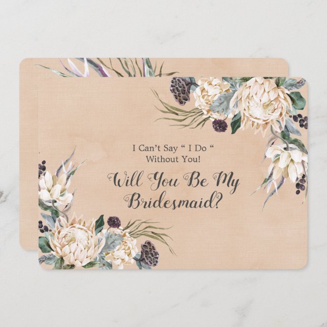 Convite Boho White Protea Você Será Minha Porta-Pontas (Frente/Verso)