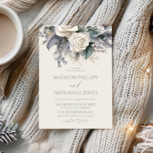 Convite Boho White Rose Floral Flower Garden Casamento