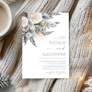 Convite Boho White Rose Floral Flower Garden Casamento