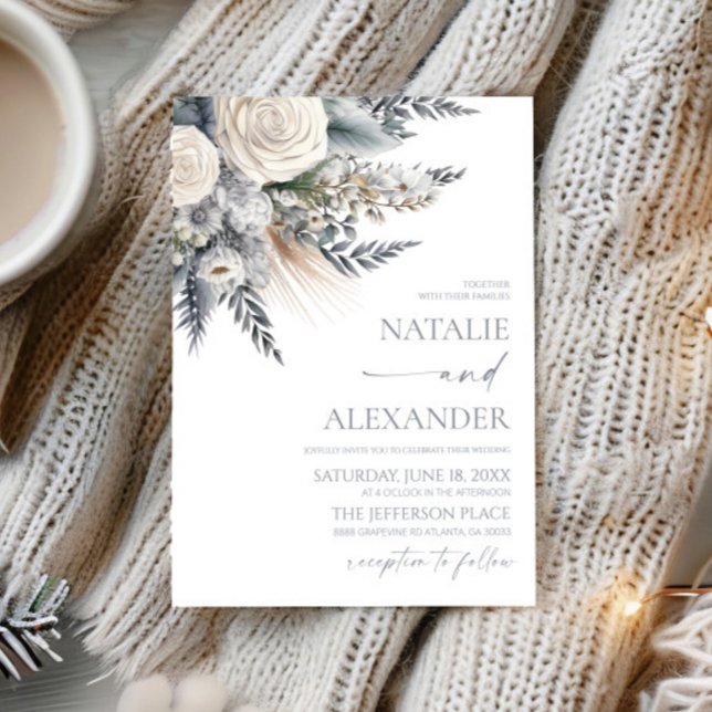 Convite Boho White Rose Floral Flower Garden Casamento (Criador carregado)
