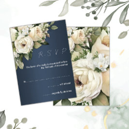 Convite Boho White Roses Dusty Blue Weding RSVP