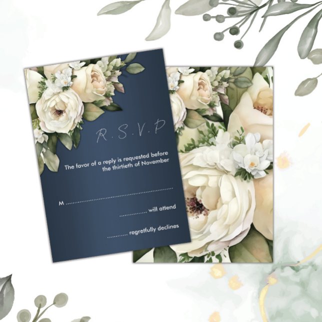 Convite Boho White Roses Dusty Blue Weding RSVP (Criador carregado)