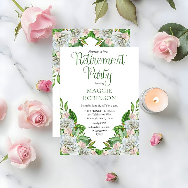 Convite Boho White Roses | Orchids Floral Retirement Party (Elegant Boho White Roses and Orchids Floral Retirement Party Invitation - Print | Digital Download)