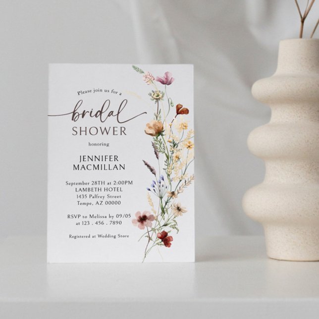 Convite Boho Wild Flower Chá de panela (Boho Wild Flower Bridal Shower Invitation, fall bohemian, boho,)