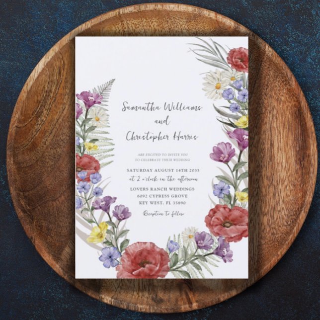 Convite Boho Wild Flower Wreath Watercolor Casamento (Criador carregado)