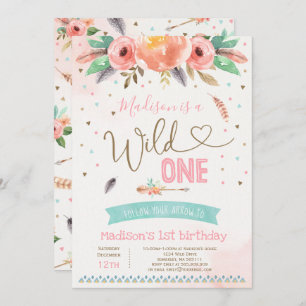 Convite Boho Wild One Birthday Invitation Watercolor Boho