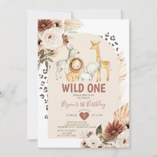 Convite Boho Wild ONE Birthday Safari Animais Pampas Grass