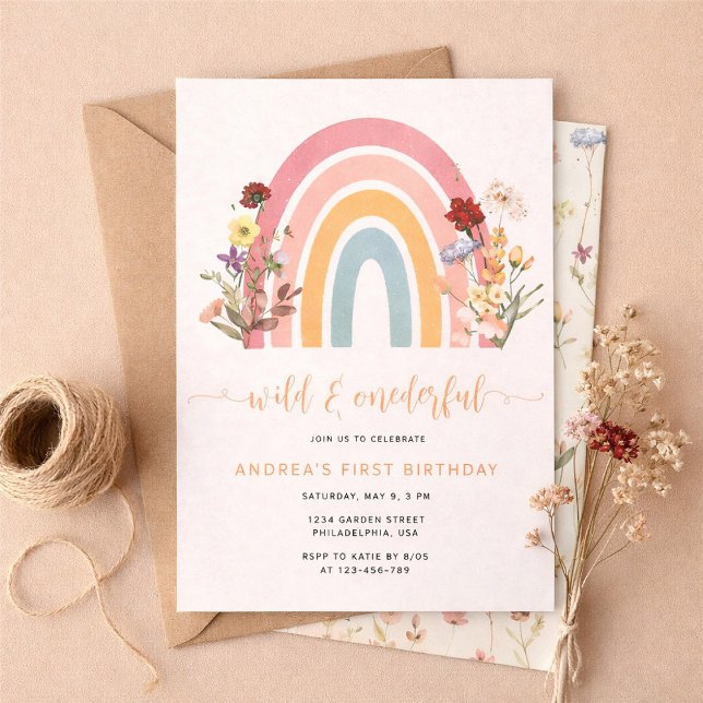 Convite Boho Wild & Onederful Wildflower Rainbow Birthday (Criador carregado)