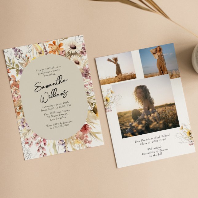 Convite Boho Wildflower 3 Fotografia Festa de formatura (Criador carregado)
