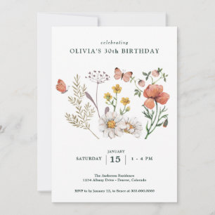 Convite Boho Wildflower aniversário de 30 anos