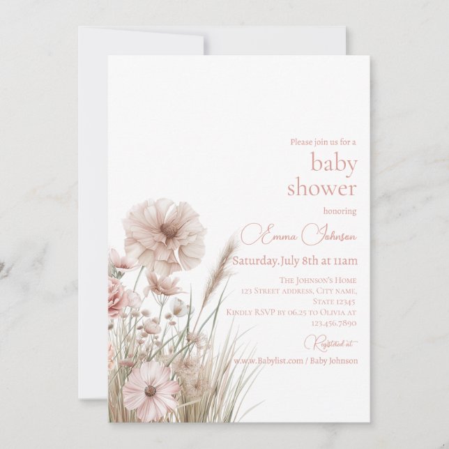 Convite Boho Wildflower Baby Shower Invitation (Frente)