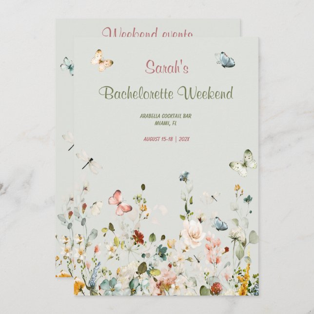 Convite Boho Wildflower Bachelorette Itinerary Modelo (Frente/Verso)