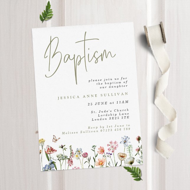 Convite Boho Wildflower Baptism (Criador carregado)