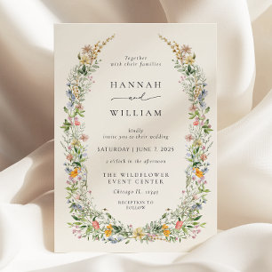 Convite Boho Wildflower Bege All in One Wedding