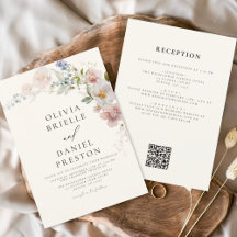 Boho Wildflower Beige All in One QR Code Wedding