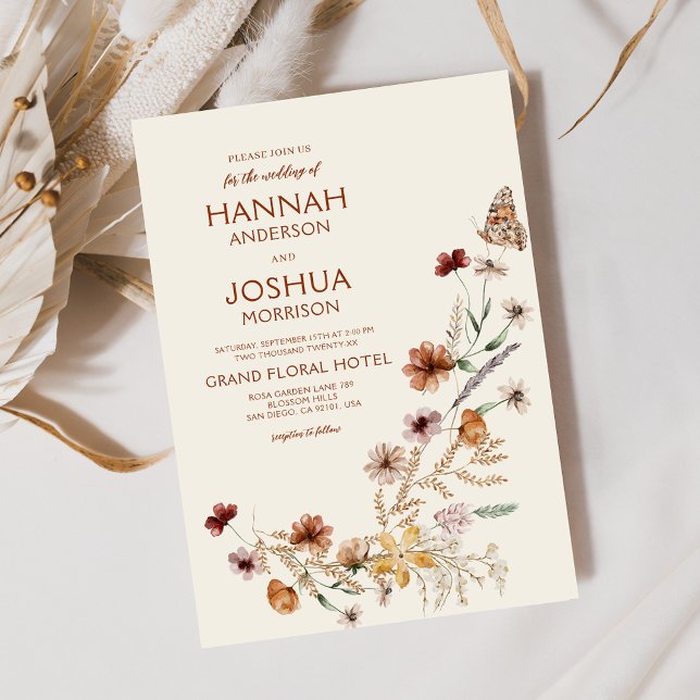 Convite Boho Wildflower Beige Garden Casamento (Criador carregado)