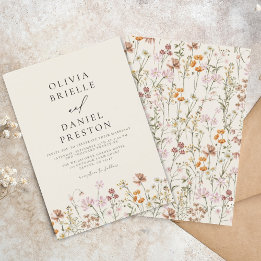 Convite Boho Wildflower Beige Garden Casamento