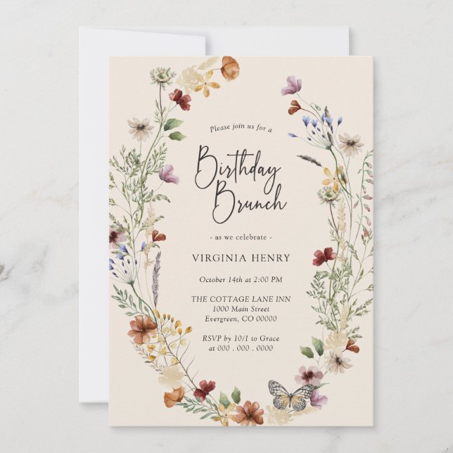 Convite Boho Wildflower Birthday Brunch (Frente)