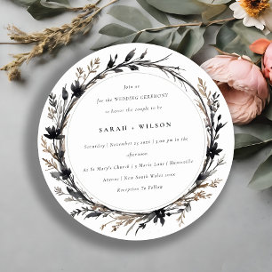 Convite Boho Wildflower Black Brown Fall Wreath Casamento
