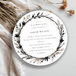 Convite Boho Wildflower Black Fall Wreath Chá de panela