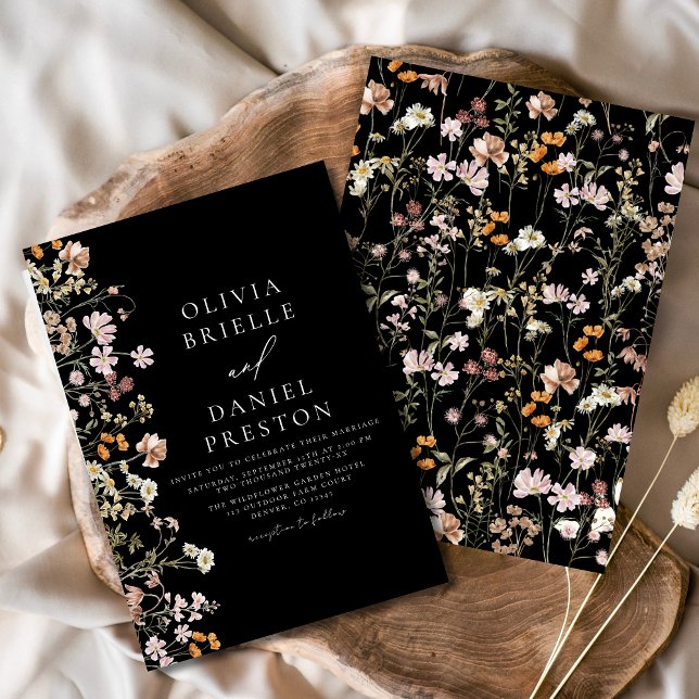 Convite Boho Wildflower Black Garden Casamento (Criador carregado)
