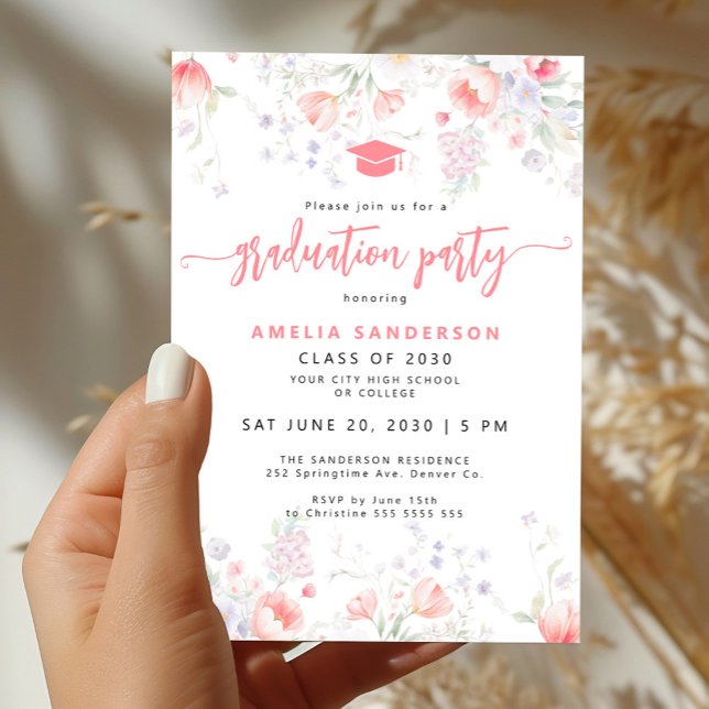 Convite Boho wildflower bloom graduation party (Criador carregado)