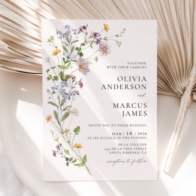 Convite Boho Wildflower Botanical Weditation (Invitation Front)
