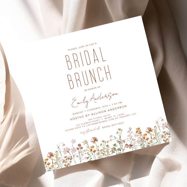 Convite Boho Wildflower Bridal BrunChá de panela (Criador carregado)
