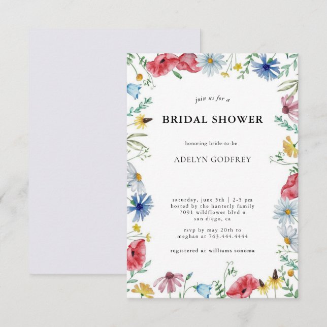 Convite Boho Wildflower Bridal Shower  (Frente/Verso)