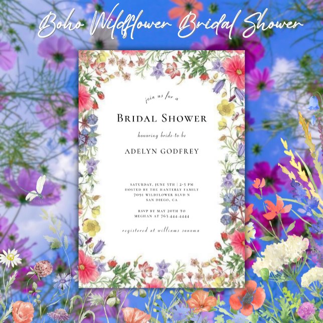 Convite Boho Wildflower Bridal Shower  (Criador carregado)