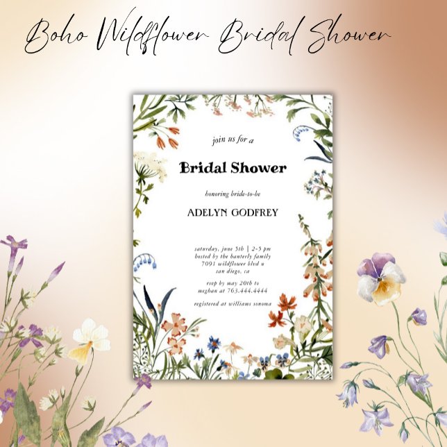 Convite  Boho Wildflower Bridal Shower minimal (Criador carregado)