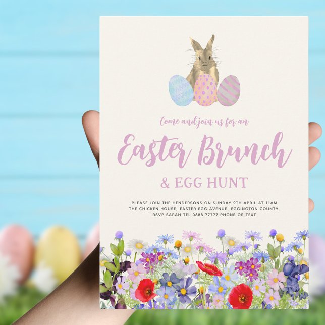 Convite Boho Wildflower Bunny Páscoa Brunch e Ovo Hunt (Boho wildflower easter brunch and egg hunt invitation)