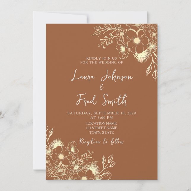 Convite Boho Wildflower Burnt Orange Wedding (Frente)