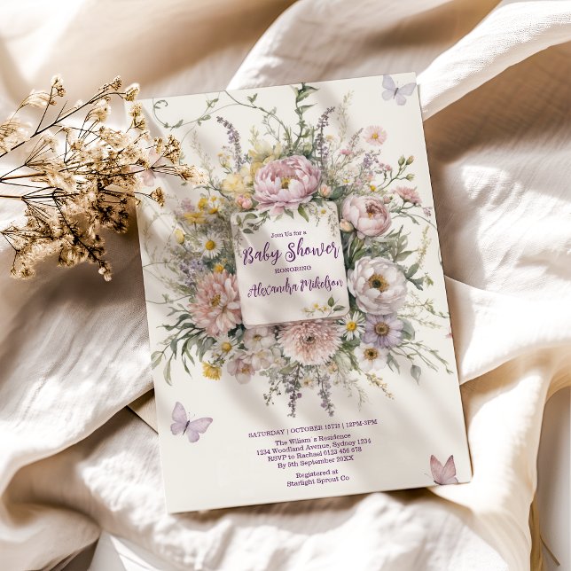 Convite Boho Wildflower Butterflies Chá de fraldas (Criador carregado)