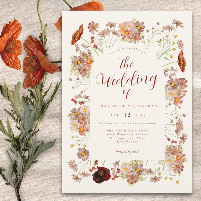 Convite Boho Wildflower Casamento outono (Elegant boho wildflower fall earthy tones wedding invitation )