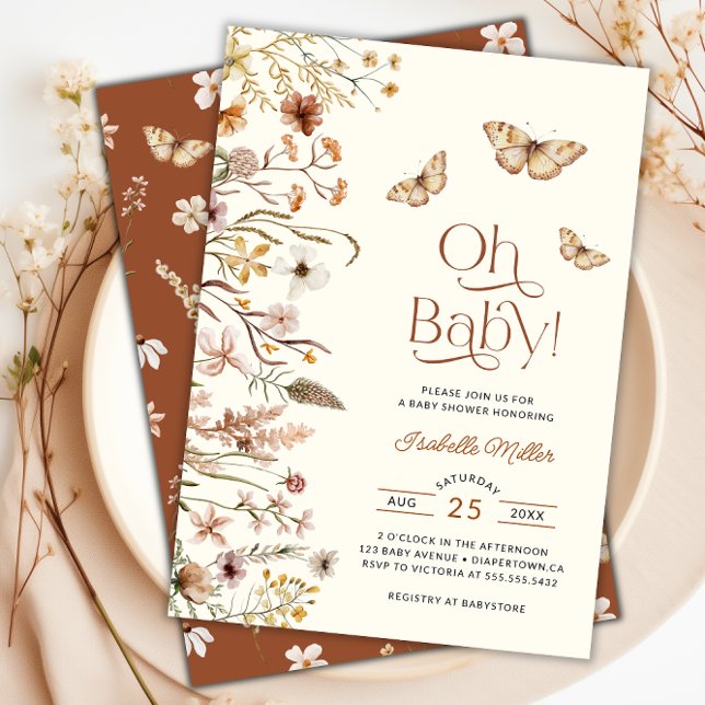 Convite Boho Wildflower Chá de fraldas (Boho Wildflower Floral Baby Shower Invitation)