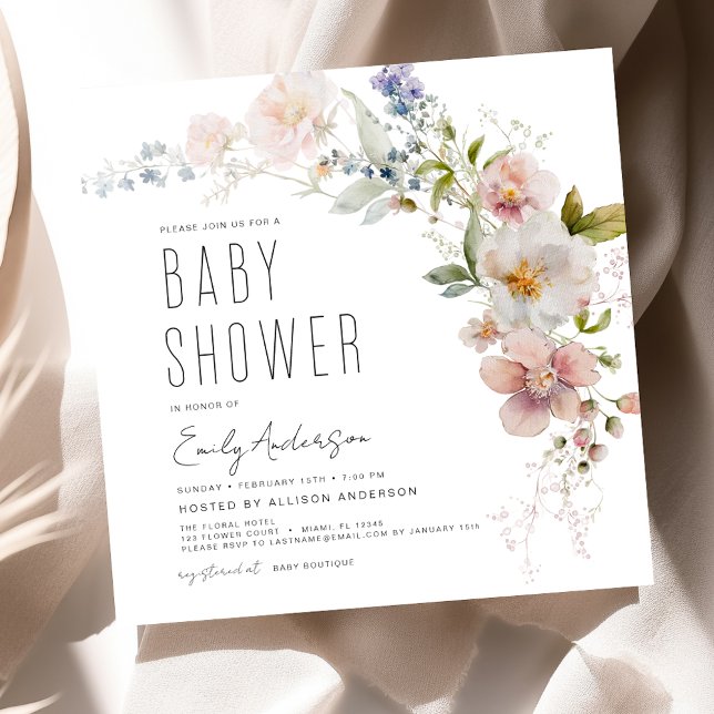 Convite Boho Wildflower Chá de fraldas Elegante Moderno (Criador carregado)