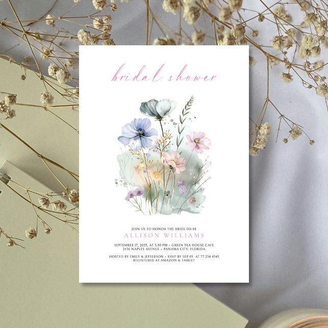 Convite Boho Wildflower Chá de panela (Elegant Blush & Boho: Wildflower Bridal Shower Invitation Personalized)