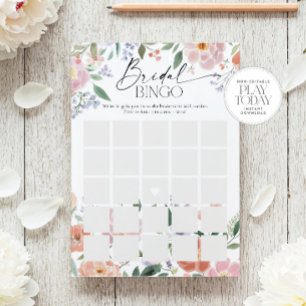 Convite Boho Wildflower Chá de panela Bingo Game